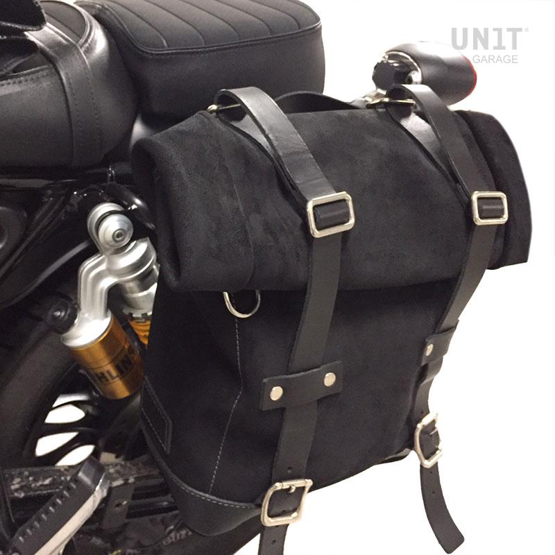 Waxed Suede Side Pannier + Left Subframe Guzzi V9 Bobber