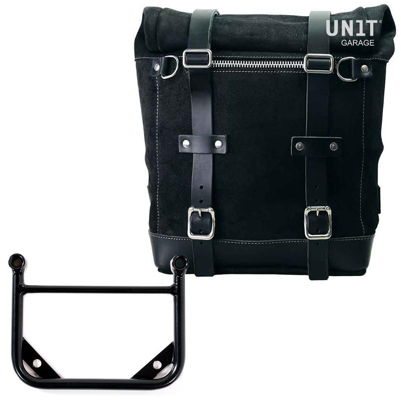 Side bag in split leather for motorcycles