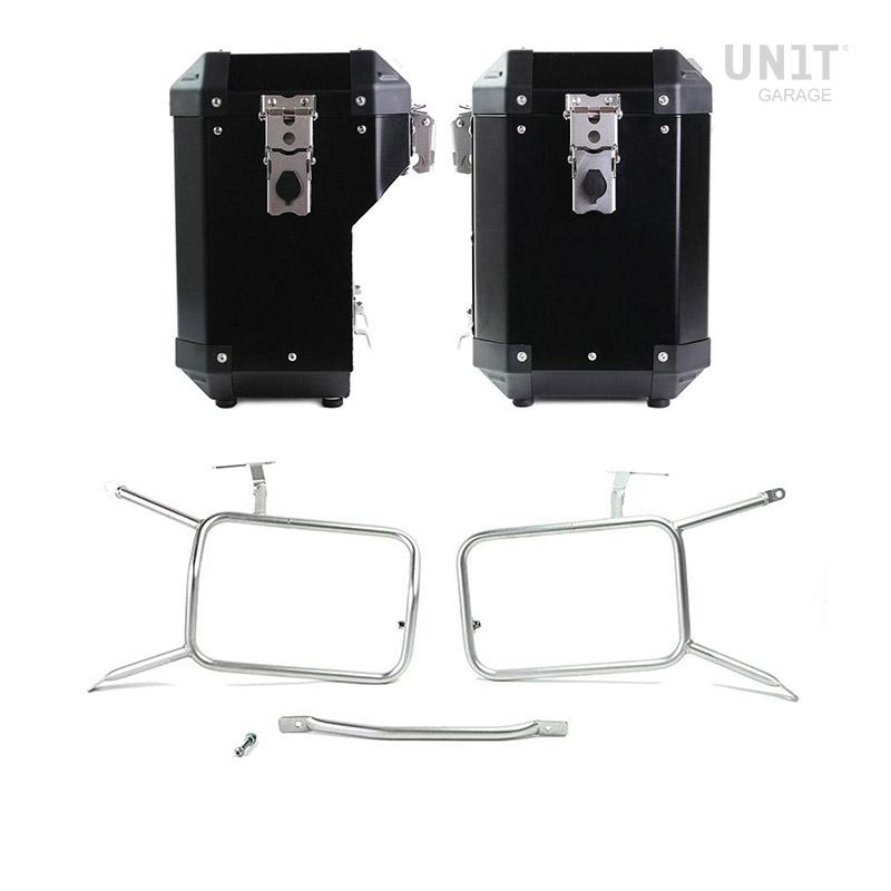Pair of aluminium Panniers Atlas 47L+41L with Inox Subframe NineT