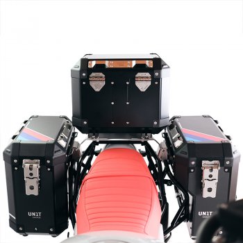 Atlas top case in 36L aluminum + BMW R12 G/S rear luggage rack with passenger handles