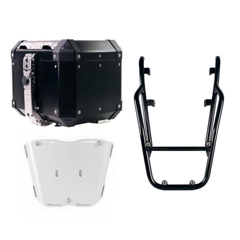 Atlas top case in 36L aluminum + Rear luggage rack with passenger grip Triumph Speed 400 & Scrambler 400