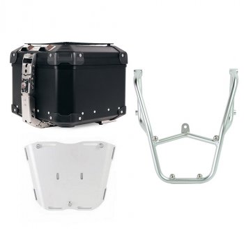 Atlas Aluminium Top Case 44L universal + Silver Rear luggage rack with passenger grip Aprilia Tuareg 660