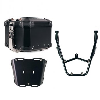 Atlas Aluminium Top Case 44L universal + Black Rear luggage rack with passenger grip Aprilia Tuareg 660