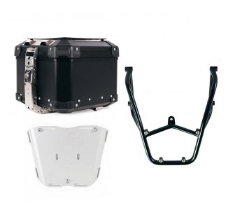 Atlas Aluminium Top Case 44L universal + Black Rear luggage rack with passenger grip Aprilia Tuareg 660