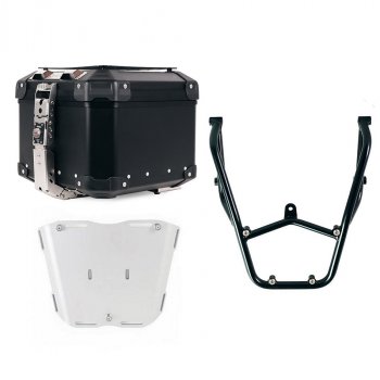 Atlas Aluminium Top Case 44L universal + Black Rear luggage rack with passenger grip Aprilia Tuareg 660