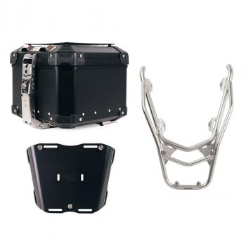 Atlas Aluminium Top Case 44L universal + Rear luggage rack with passenger grip BMW R1300GS (silver colour) 