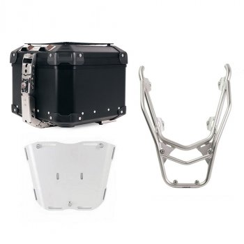 Atlas Aluminium Top Case 44L universal + Rear luggage rack with passenger grip BMW R1300GS (silver colour) 