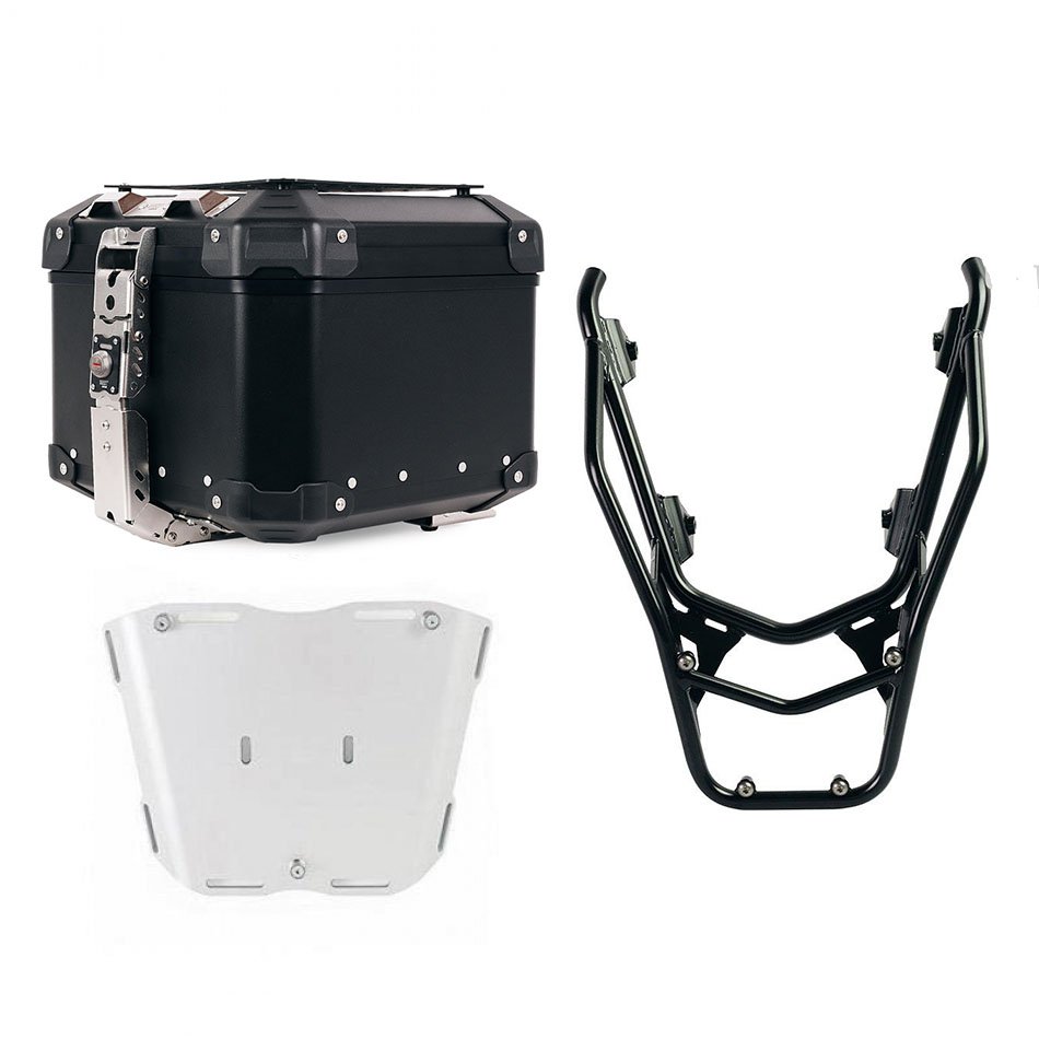 Atlas Aluminium Top Case 44L universal + Rear luggage rack with passenger grip BMW R1300GS (black colour) 