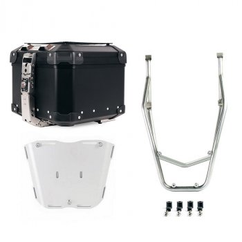 Atlas Aluminium Top Case 44L universal + Silver Rear luggage rack with passenger grip Ducati Desert X