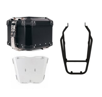 Atlas Aluminium Top Case 44L universal + Black rear luggage rack with passenger grip Triumph Scrambler 1200 X & XE