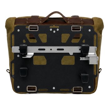 Cult side pannier in split leather, 40L – 50L + Right Aluminium plate BMW R1300GS ADV
