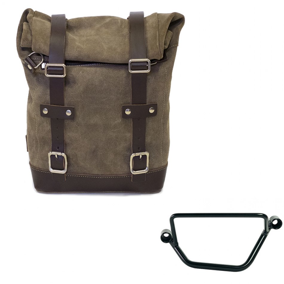 Waxed suede side pannier 10L-14L + Left Frame Honda GB350S