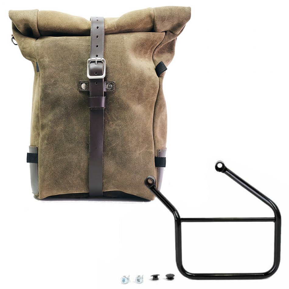 Waxed suede side pannier Pure + Left Frame Honda CL