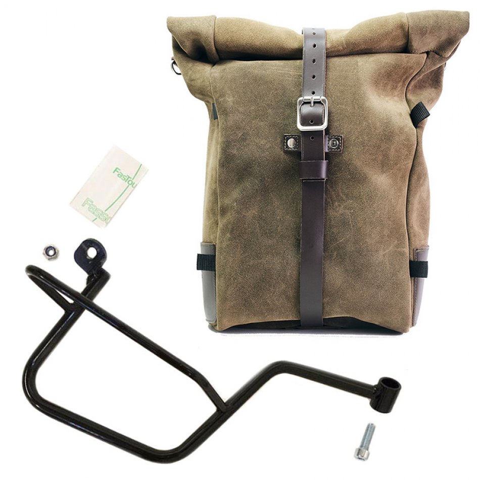 Waxed suede side pannier Pure + Right Frame Moto Guzzi V7