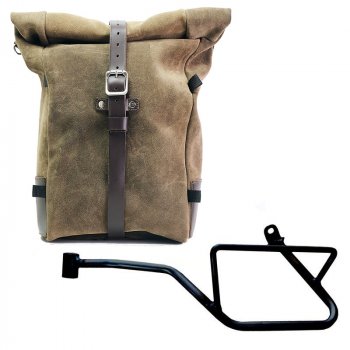 Waxed suede side pannier Pure + Left Frame Moto Guzzi V7 EURO5