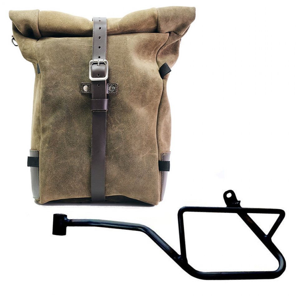 Waxed suede side pannier Pure + Left Frame Moto Guzzi V7 EURO5