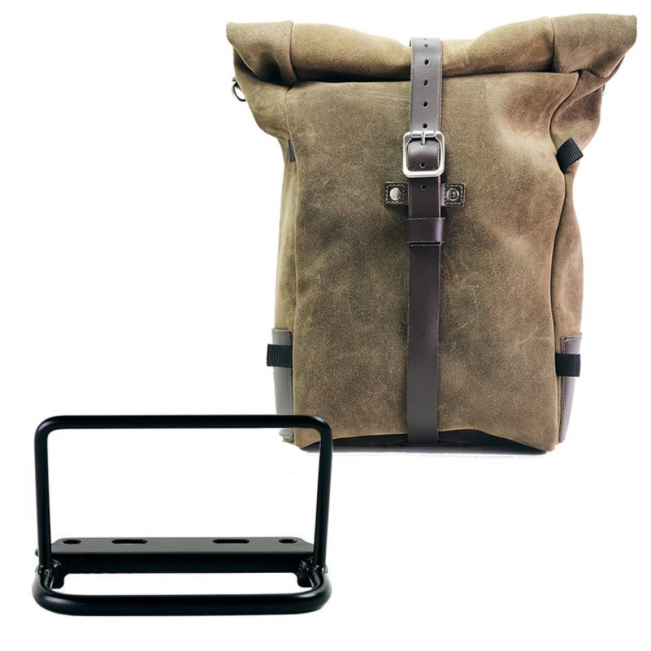 Waxed suede side pannier Pure + Royal Enfield subframe Bear 650