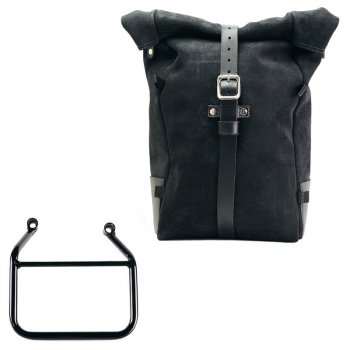 Waxed suede side pannier Pure + Right subframe Triumph Scrambler 400 X (Only compatible with our low exhaust code: 4206Low)