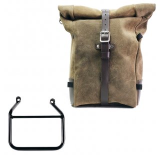 Waxed suede side pannier Pure + Right subframe Triumph Scrambler 400 X (Only compatible with our low exhaust code: 4206Low)