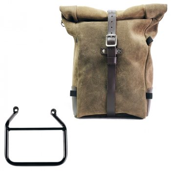 Waxed suede side pannier Pure + Right subframe Triumph Scrambler 400 X (Only compatible with our low exhaust code: 4206Low)