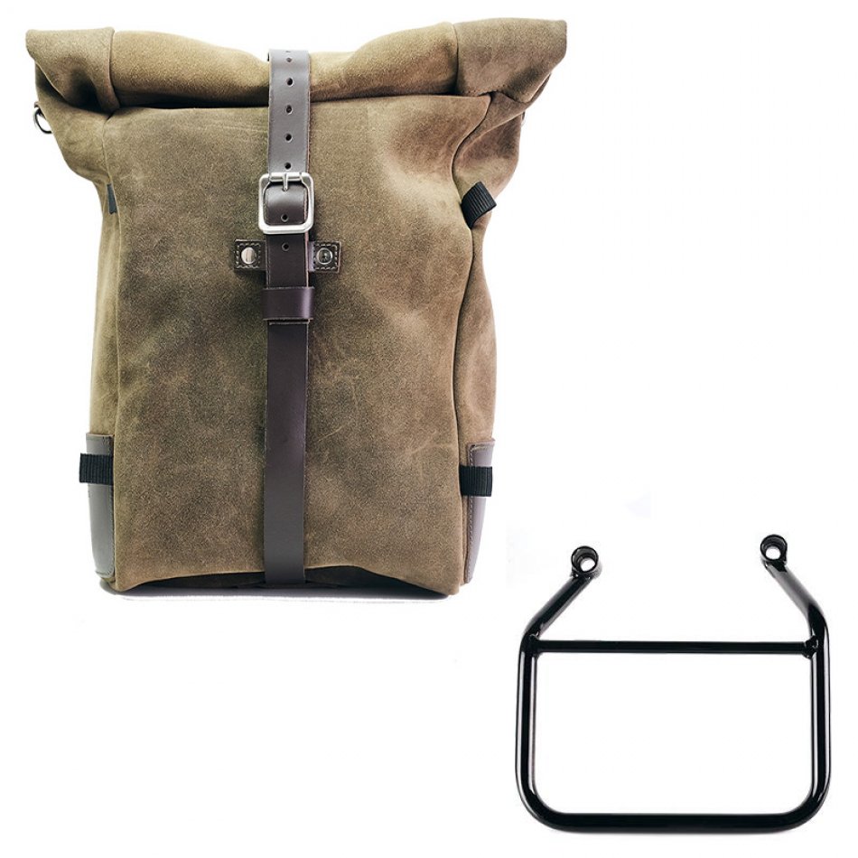 Waxed suede side pannier Pure + Left Subframe Triumph Scrambler 400 X