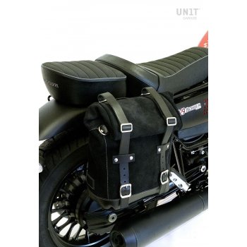 Waxed Suede Side Pannier + Right Subframe Guzzi V9 Bobber