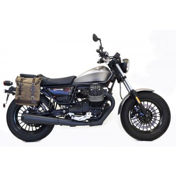Waxed Suede Side Pannier + Subframe Guzzi V9 Bobber