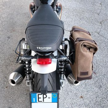 Waxed Suede Side Pannier + Right Subframe Triumph Speed Twin