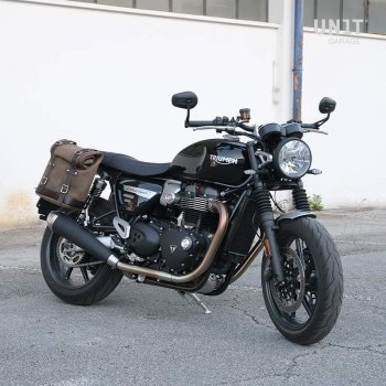 Waxed Suede Side Pannier + Right Subframe Triumph Speed Twin