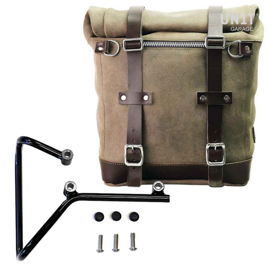 Waxed suede side pannier Scram 22L-30L + Subframe husqvarna svartpilen 701