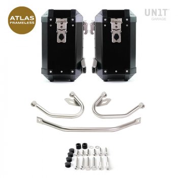 Pair of Atlas Frameless Aluminum panniers 40L+40L + Attachment system for BMW R1300GS Frameless panniers