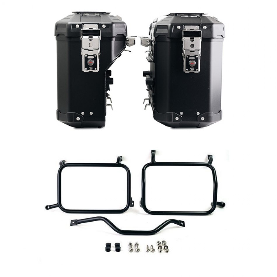 Pair of Atlas aluminium bags 39L+32L + Inox Subframes for Atlas aluminum side panniers HD Pan America
