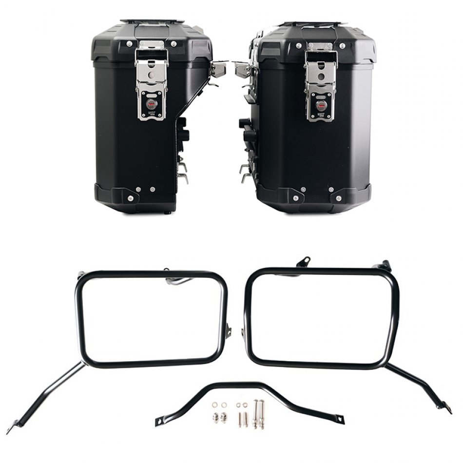 Pair of Atlas aluminium bags 39L+32L + Subframes for aluminum side panniers Atlas Triumph Scrambler 1200 X (2024 until now)