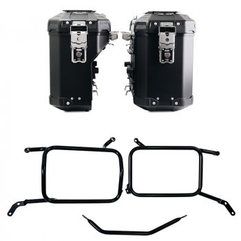 Pair of Atlas aluminium bags 39L+32L + Inox Subframe for Aluminium side panniers Moto Guzzi V85 TT (2024 until now)