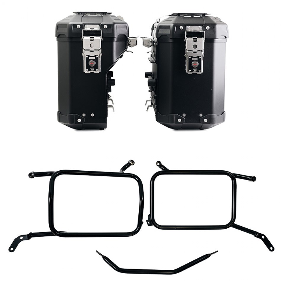 Pair of Atlas aluminium bags 39L+32L + Inox Subframe for Aluminium side panniers Moto Guzzi V85 TT (2024 until now)