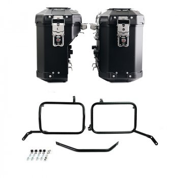 Pair of Atlas aluminium bags 39L+32L + Inox Subframe for Aluminium side panniers Moto Guzzi V85TT