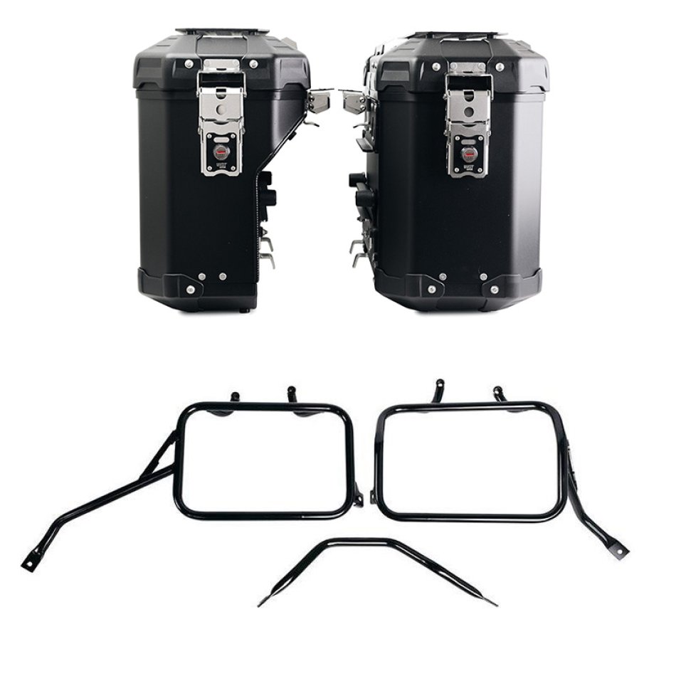 Pair of Atlas aluminium bags 39L+32L + Subframes for aluminum side panniers Atlas for Triumph Tracker 400