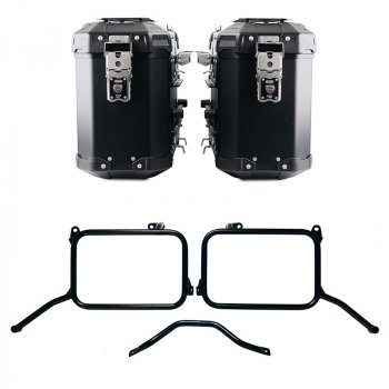 Pair of Atlas aluminium bags 39L+39L + Subframes for aluminum side panniers Royal Enfield Himalayan 450 for original exhaust (2024 until now)