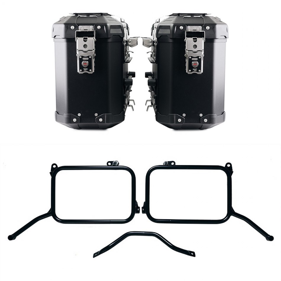 Pair of Atlas aluminium bags 39L+39L + Subframes for aluminum side panniers Royal Enfield Himalayan 450 for original exhaust (2024 until now)