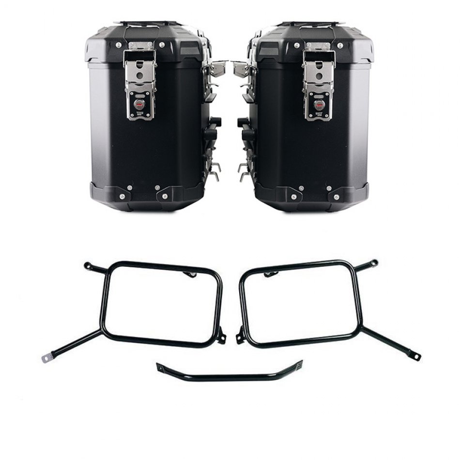 Pair of Atlas aluminium bags 39L+39L + Subframes for aluminum side panniers Atlas Triumph Bonneville T120
