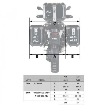 Pair of aluminium Panniers Atlas 40L+34L + Subframes for aluminum side panniers Atlas BMW R1300GS