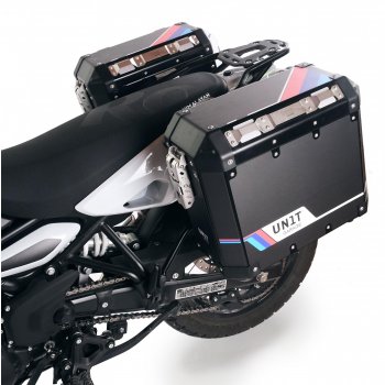 Pair of aluminium Panniers Atlas 40L+34L + Subframes for aluminum side panniers Royal Enfield Himalayan 450 for aftermarket exhaust (2024 until now)