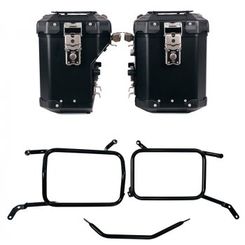 Pair of Atlas aluminium bags 48L+41L + Inox Subframe for Aluminium side panniers Moto Guzzi V85 TT (2024 until now)