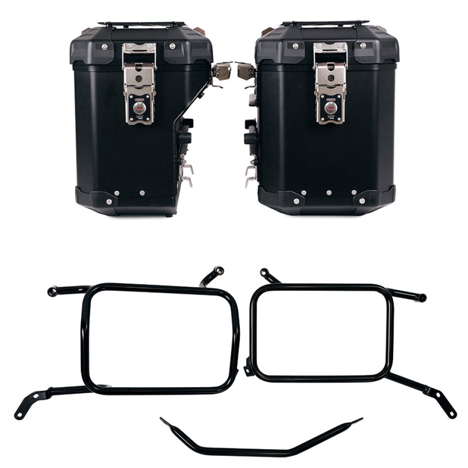 Pair of Atlas aluminium bags 48L+41L + Inox Subframe for Aluminium side panniers Moto Guzzi V85 TT (2024 until now)