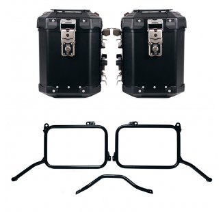 Pair of Atlas aluminium bags 48L+48L  + Subframes for aluminum side panniers Royal Enfield Himalayan 450 for original exhaust (2024 until now)