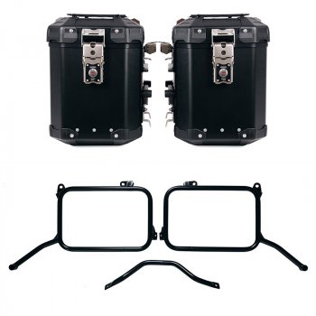 Pair of Atlas aluminium bags 48L+48L  + Subframes for aluminum side panniers Royal Enfield Himalayan 450 for original exhaust (2024 until now)