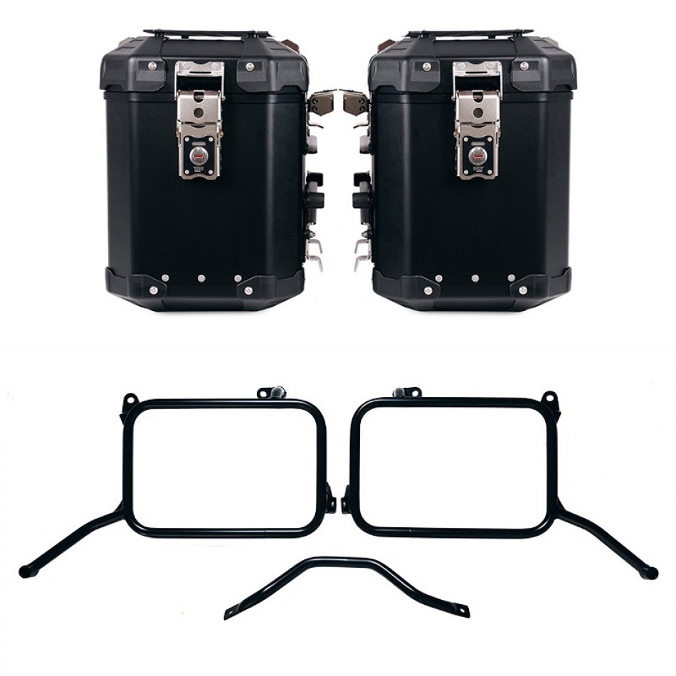 Pair of Atlas aluminium bags 48L+48L  + Subframes for aluminum side panniers Royal Enfield Himalayan 450 for original exhaust (2024 until now)