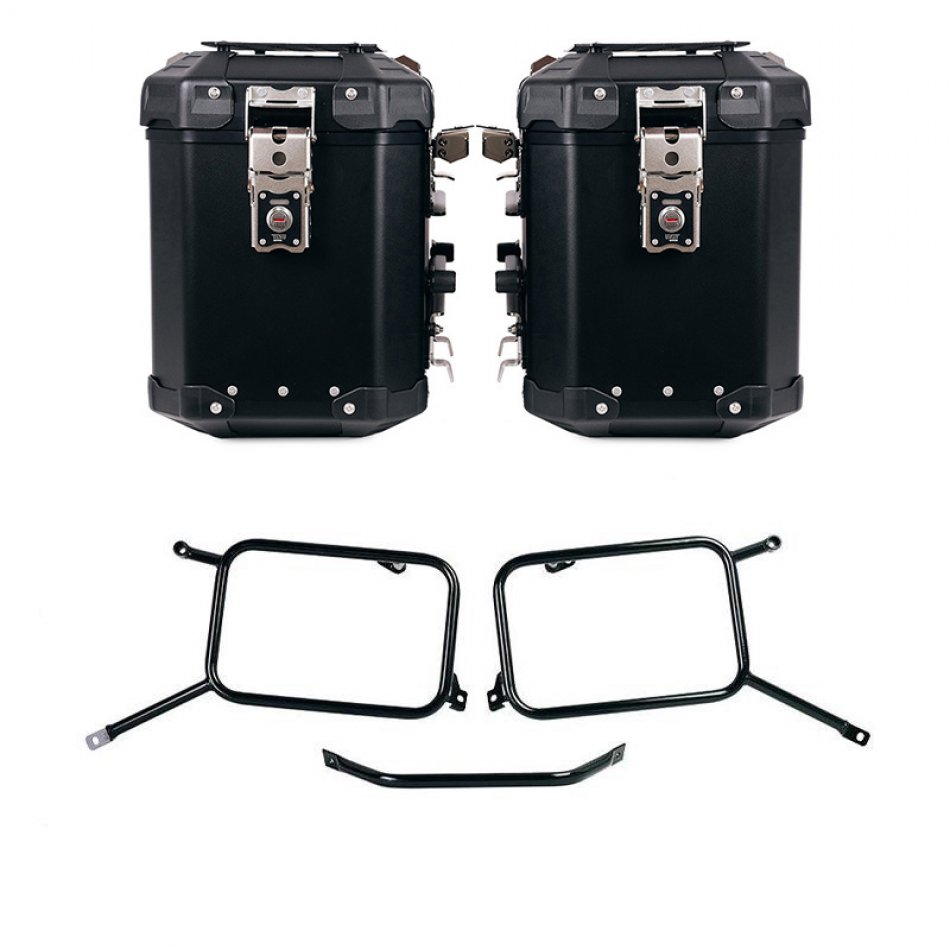 Pair of Atlas aluminium bags 48L+48L  + Subframes for aluminum side panniers Atlas Triumph Bonneville T120