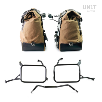 Pair of Cult side bags in Canvas 40L - 50L + Pair of aluminum plates + Inox Subframes for Atlas aluminum side panniers Yamaha Ténéré 700