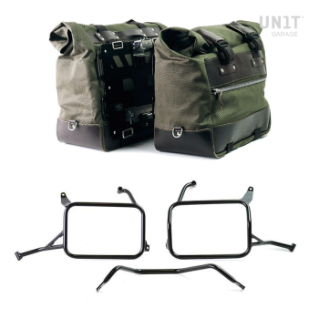 Pair of Cult side bags in Canvas 40L - 50L + Pair of aluminum plates + Inox Subframes for Atlas aluminum side panniers Yamaha Ténéré 700
